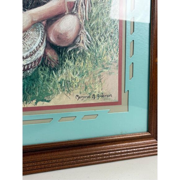 Vintage Marjorie M Anderson Native American Girl Drum Art Print Signed Framed - Picture 2 of 4
